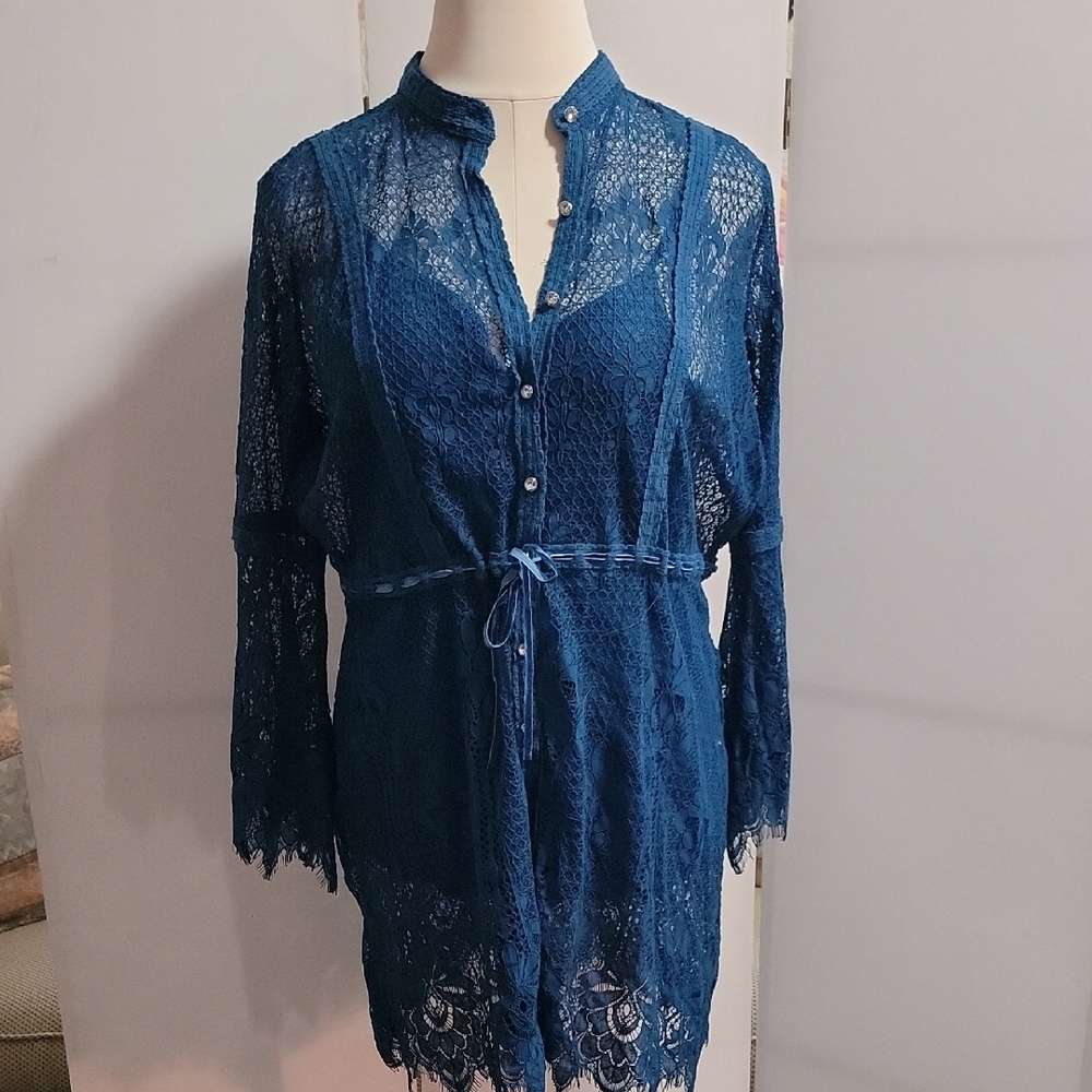 Elegant Blue Lace Dress Has Detached Cami.